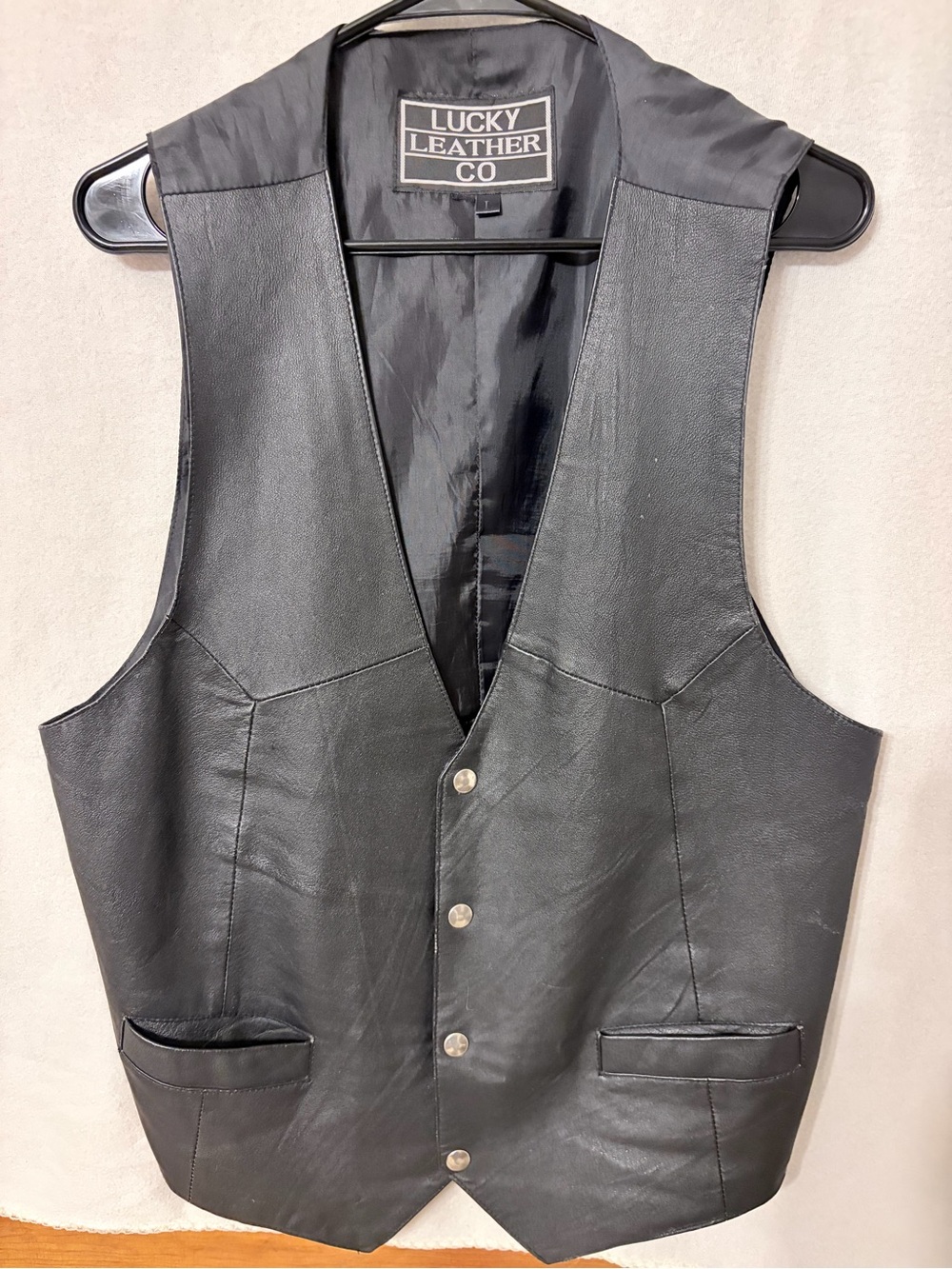 Vintage Lucky Leather Co. Men's  Genuine Black Leather Vest